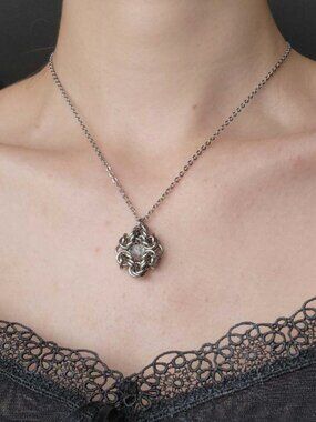 Gothic crystal chainmaille necklace with a small silver chain